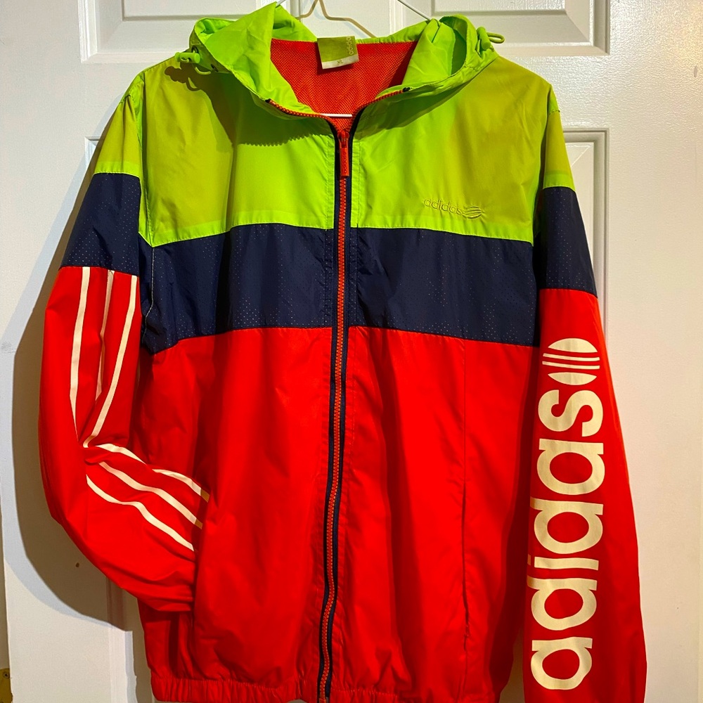 Adidas Retro windbreaker Euro style Neon green & red